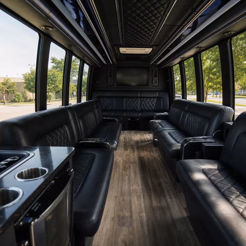 Passenger watching the Stockton scenery during a regional party bus road trip