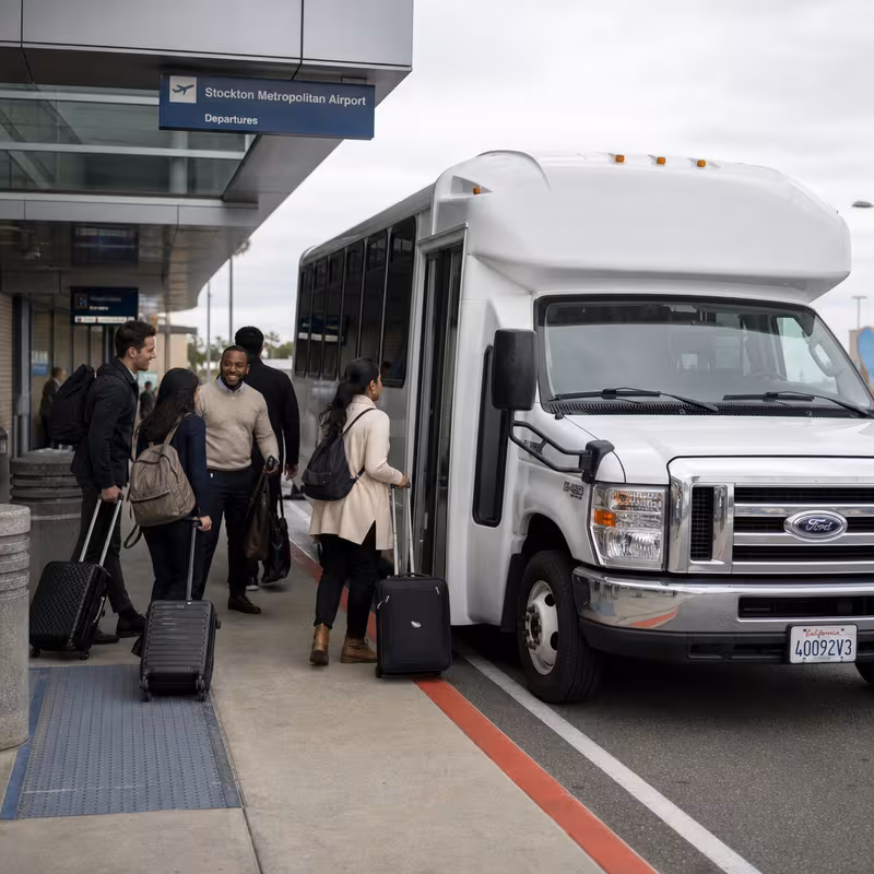 Black Mercedes Sprinter van staged for an Stockton Airport Transportation group